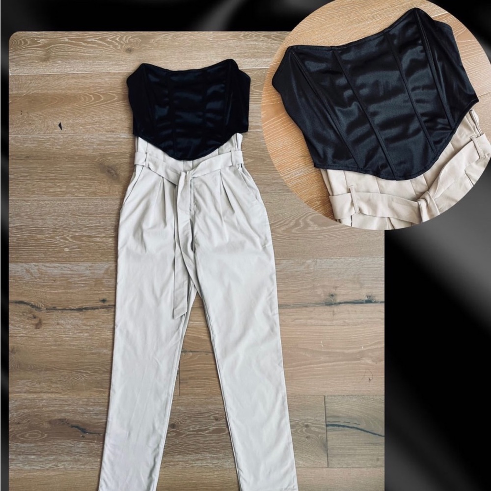 Corset Silk Top & Cream Trousers Set